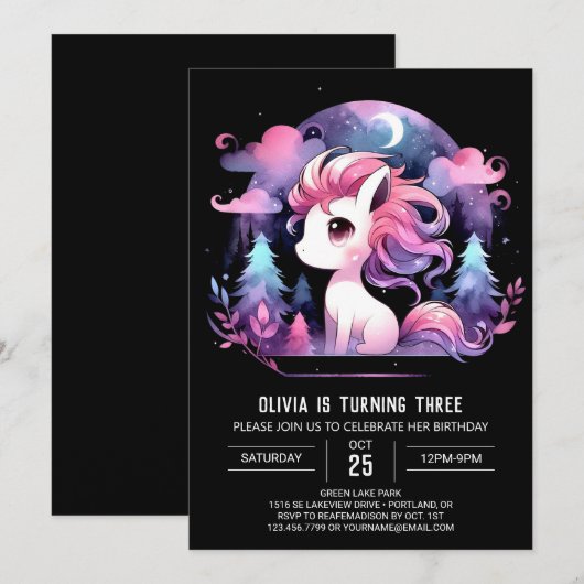 Boho Modern Horse Birthday Einladung (Vorne/Hinten)