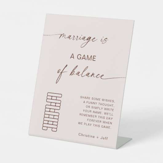 Boho Modern Jenga Gästebuch Wedding Sign Sockelschild (Vorderseite)