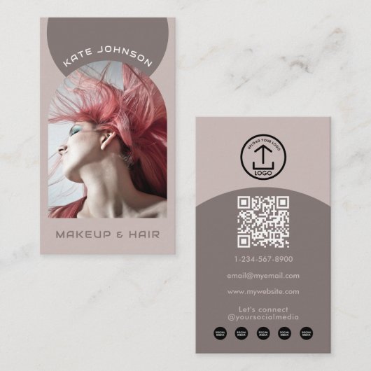 Boho-Modern-Makeup-Haar-Arch-Photo-QR-Code-Logo Visitenkarte (Vorne/Hinten)