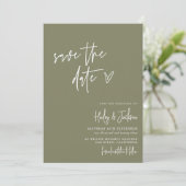 Boho Modern Minimalistisch Green Save the Date Car Einladung (Stehend Vorderseite)
