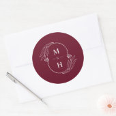 Boho Modern Monogram Elegant Burgundy Wedding Runder Aufkleber (Umschlag)
