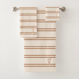Boho Modern Monogramm Name gestreift Beige Braun Badhandtuch Set
