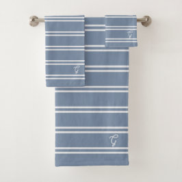 Boho Modern Monogramm Name Gestreift Küstenblau Badhandtuch Set