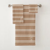 Boho Modern Monogrammed Name Striped Tan Brown Badhandtuch Set (Insitu)