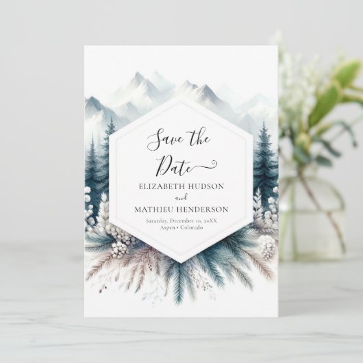 Boho Modern Mountain Wedding Save The Date (Stehend Vorderseite)