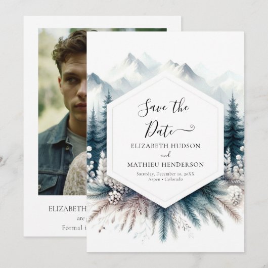 Boho Modern Mountain Wedding Save The Date (Vorne/Hinten)