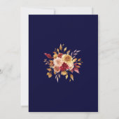 Boho Modern Navy Blue Burnt Orange Floral Wedding Einladung (Rückseite)