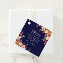 Boho Modern Navy Blue Burnt Orange Floral Wedding Geschenkanhänger
