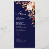 Boho Modern Navy Blue Burnt Orange Floral Wedding Menükarte (Vorderseite)