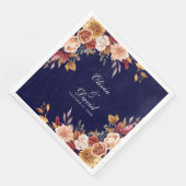 Boho Modern Navy Blue Burnt Orange Floral Wedding Serviette (Ecke)