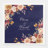 Boho Modern Navy Blue Burnt Orange Floral Wedding Serviette (Vorderseite)