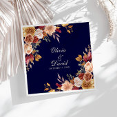 Boho Modern Navy Blue Burnt Orange Floral Wedding Serviette