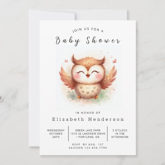 Boho Modern Owl Baby Dusche Einladung (Vorderseite)