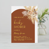 Boho Modern Pampas Grass Arch Baby Dusche Gold Folieneinladung (Stehend vorne)