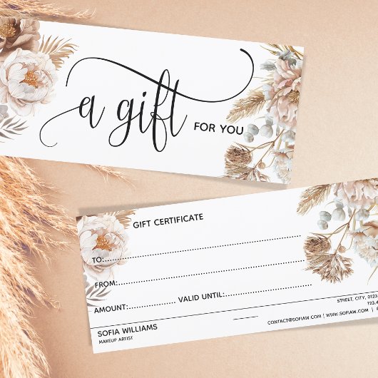 Boho Modern Pink Floral Certificate Geschenkkarte