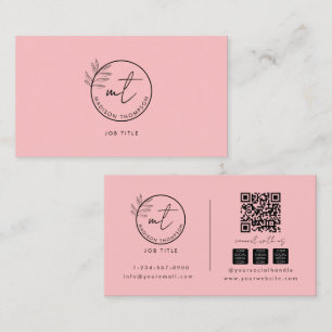 Boho Modern Pink QR-Code Social Media-Logo Visitenkarte