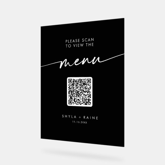 Boho Modern QR Code Black Wedding Menu Acrylschild (Winkel)