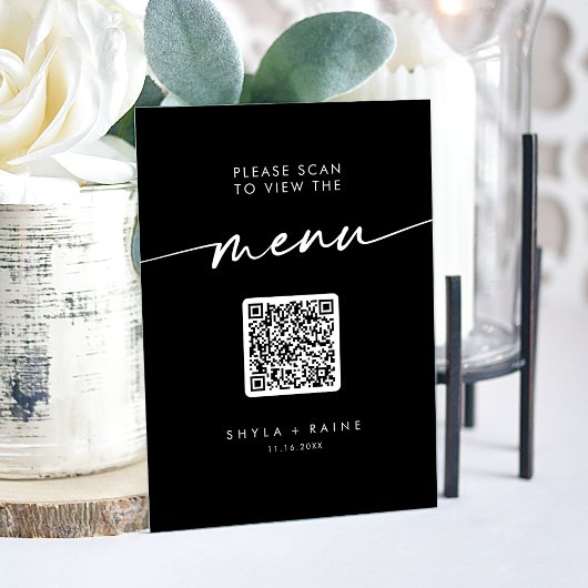 Boho Modern QR Code Black Wedding Menu Acrylschild
