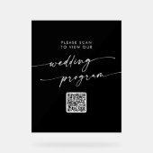 Boho Modern QR Code Black Wedding Program Acrylschild (Vorderseite)
