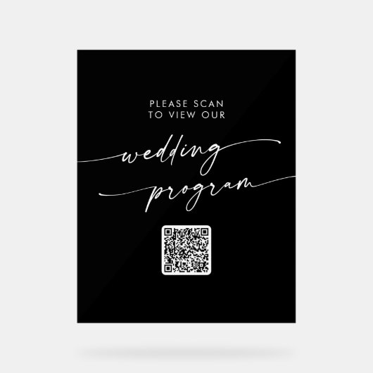 Boho Modern QR Code Black Wedding Program Acrylschild (Vorderseite)