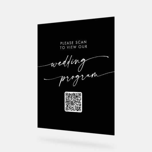 Boho Modern QR Code Black Wedding Program Acrylschild (Winkel)