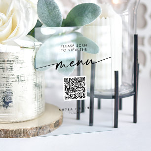 Boho Modern QR Code Clear Acryl Wedding Menu Acrylschild