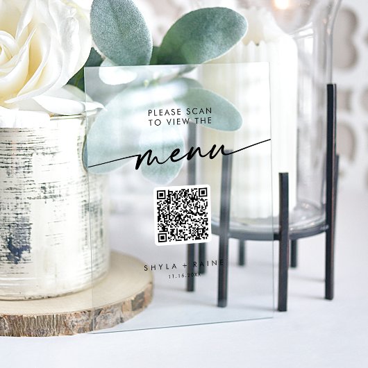 Boho Modern QR Code Clear Acryl Wedding Menu Acrylschild
