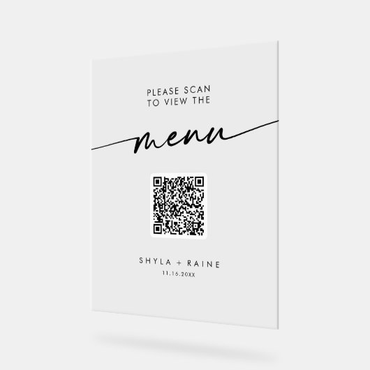 Boho Modern QR Code Clear Acryl Wedding Menu Acrylschild (Winkel)