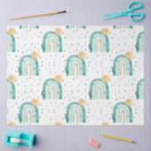 Boho Modern Rainbow Aquamarin Blue Sun Moon Stars  Seidenpapier (Basteln)