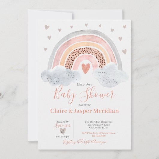 Boho Modern Rainbow Baby Shower Einladung (Vorderseite)