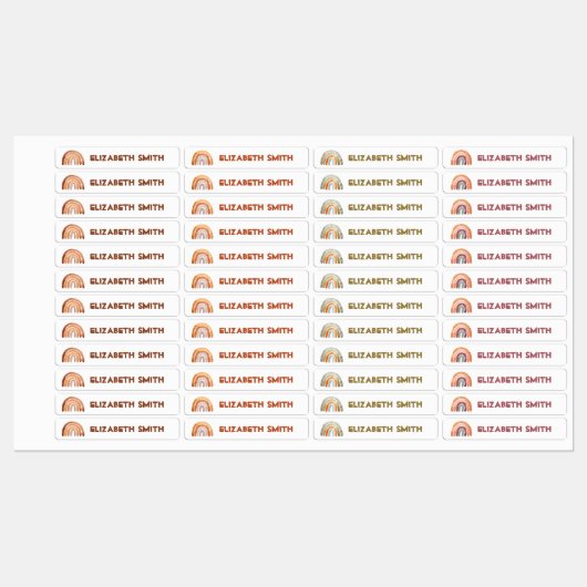 Boho Modern Rainbow Collections Name School Etiketten (Blatt)