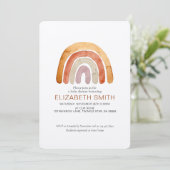 Boho Modern Rainbow Girl Baby Shower Einladung (Stehend Vorderseite)