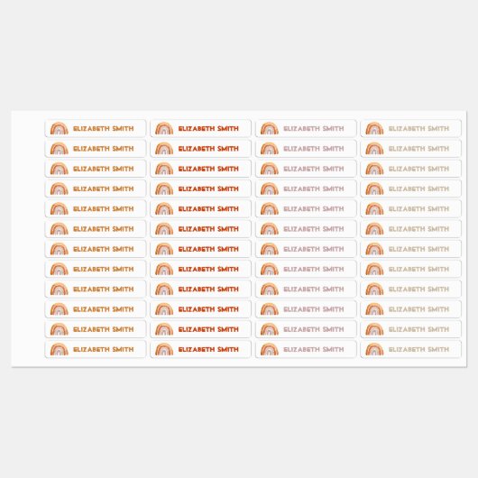 Boho Modern Rainbow Personalisiert Name School Etiketten (Blatt)