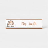 Boho Modern Rainbow Teacher Apple Schreibtischnamensplakette (Vorderseite )