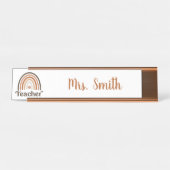 Boho Modern Rainbow Teacher Apple Schreibtischnamensplakette (Vorderseite )