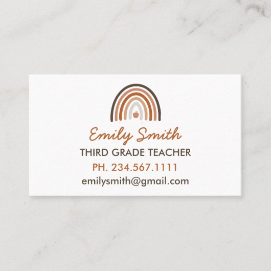 Boho Modern Rainbow Teacher Apple Visitenkarte (Vorderseite)
