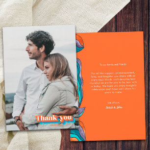 Boho Modern Retro Orange Lila Typografie Wellig Dankeskarte