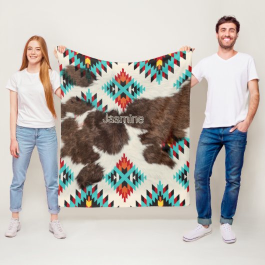 Boho Modern Rustic South Western Cowhide Name Fleecedecke (Beispiel)