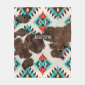 Boho Modern Rustic South Western Cowhide Name Fleecedecke (Vorderseite)