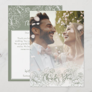 Boho Modern Sage Green Floral Elegantes Foto Dankeskarte