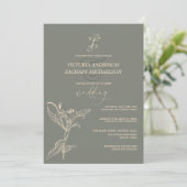 Boho Modern Sage Green Floral Wedding Einladung (Stehend Vorderseite)