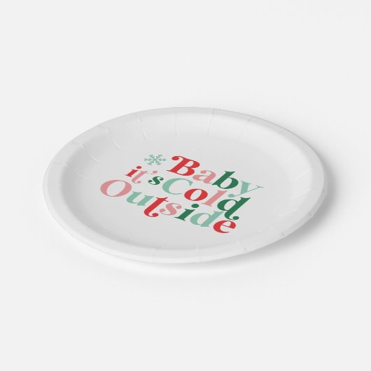 Boho Modern Schriftart Baby Es ist kalt draußen We Pappteller (Schrägansicht)
