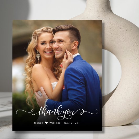 Boho Modern Script Foto Wedding Danke Card