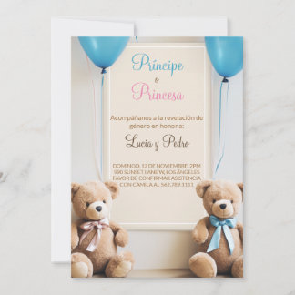 Boho Modern Teddy Bear Spanische Geschlechteroffen Einladung