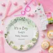 Boho Modern Watercolor Dinosaur Greenery Boy Pappteller (Party)