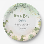 Boho Modern Watercolor Dinosaur Greenery Boy Pappteller (Vorderseite)
