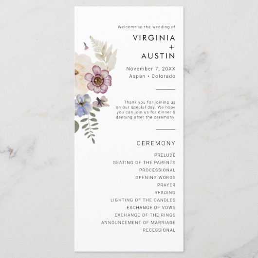 Boho Modern Wedding Programm (Vorderseite)