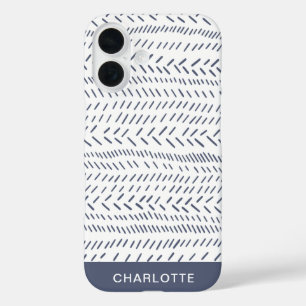 Boho Moderne Abstrakte Mudcloth Navy Personalisier iPhone 16 Hülle