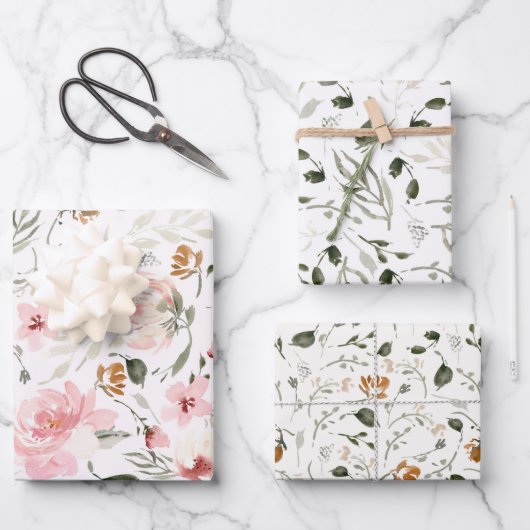 Boho moderne Aquarellblüte Geschenkpapier Set (Vorderseite)