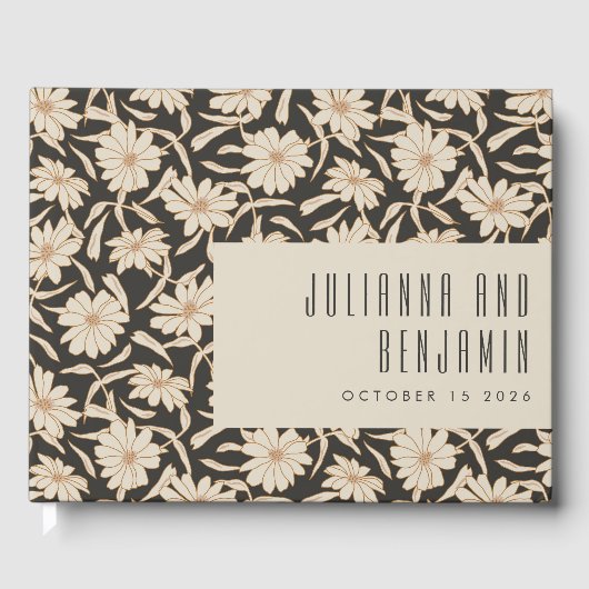 Boho Moderne botanische Black Ivory Custom Wedding Gästebuch (Vorderseite)